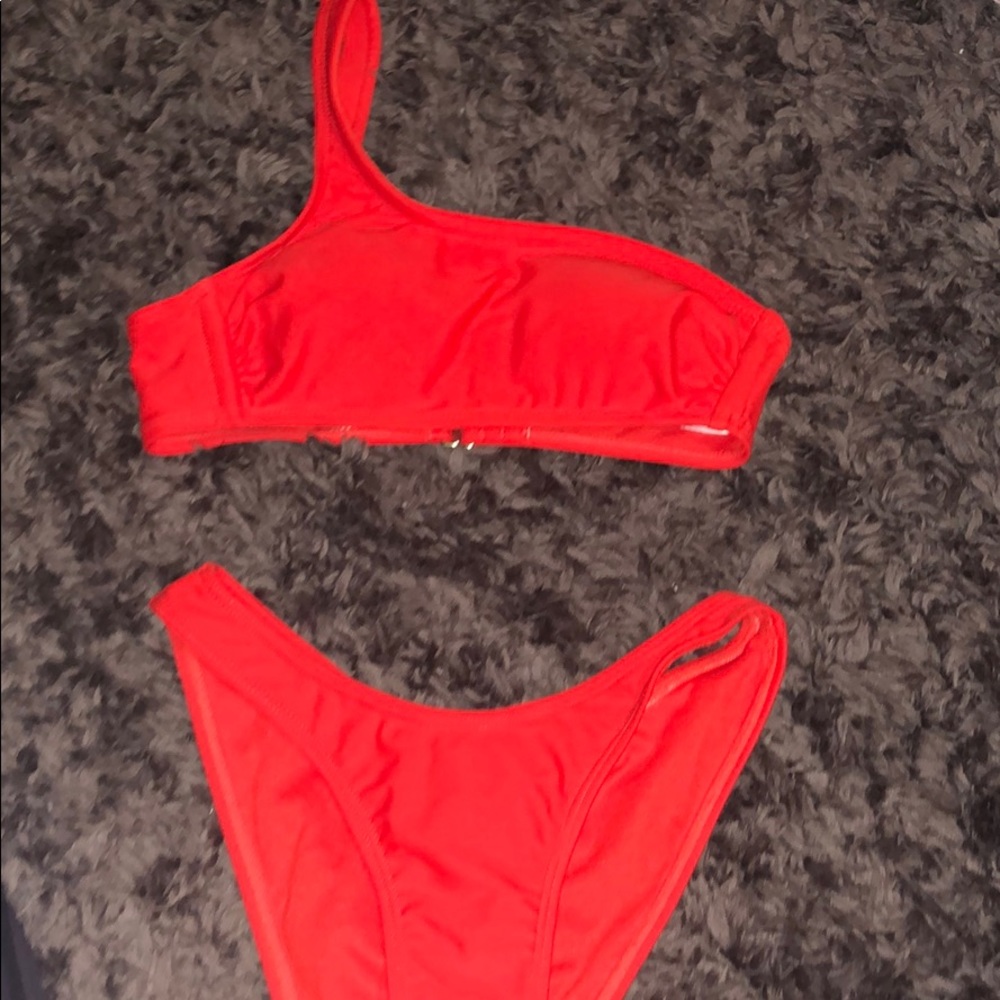 Red one shoulder bikini